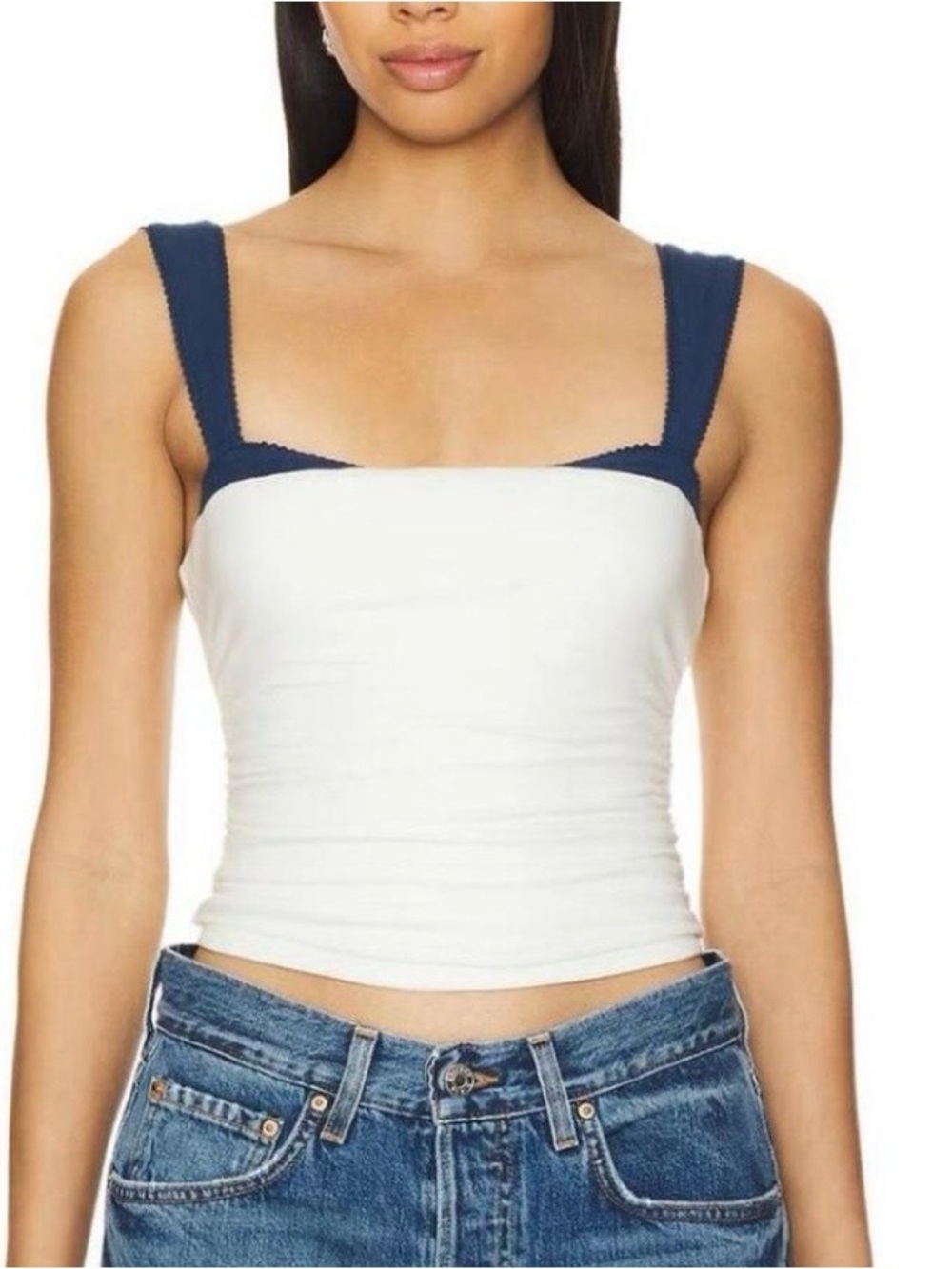 Free People White Camisole with Navy Straps